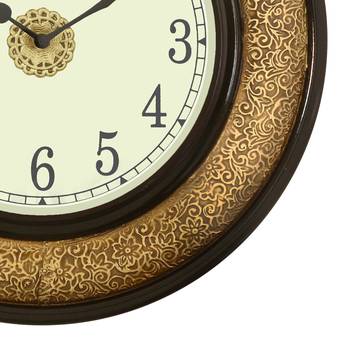 Wooden Analog Round Metal Carving Wall Clock ( Golden, Black | size: 16*16 inch ) 5