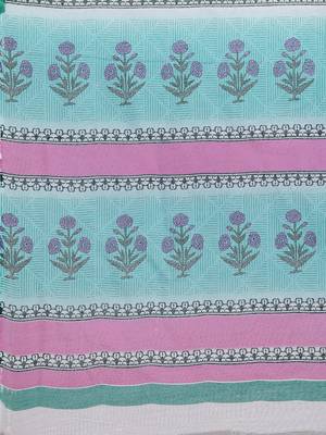 Sky blue printed cotton saree with blouse 4
