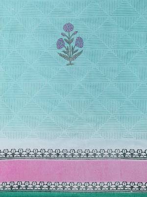 Sky blue printed cotton saree with blouse 5