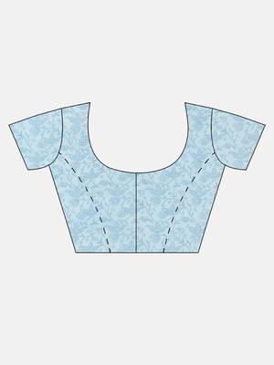 Blue printed cotton saree with blouse 3