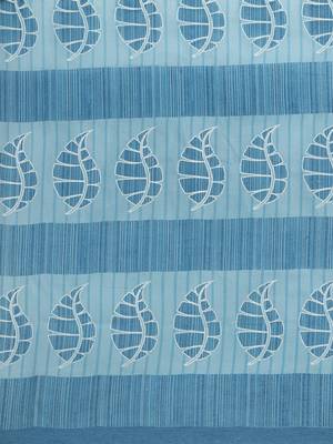 Blue printed cotton saree with blouse 4