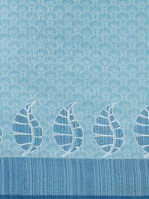 Blue printed cotton saree with blouse 5