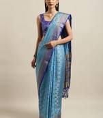 Blue woven silk blend saree with blouse
