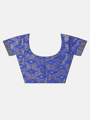 Blue woven silk blend saree with blouse 3