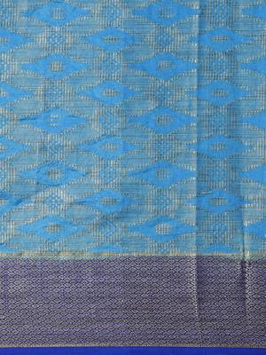 Blue woven silk blend saree with blouse 5