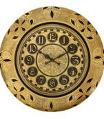 Wooden Analog Round Metal Dial Wall Clock ( Golden | size: 18*18 inch )