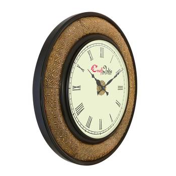 Wooden Analog Round Metal Carving Wall Clock ( Golden, Black | size: 18*18 inch ) 1