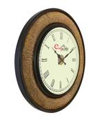 Wooden Analog Round Metal Carving Wall Clock ( Golden, Black | size: 18*18 inch )