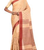 Beige Woven Pure Bhagalpuri Linen Saree With Blouse