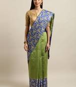Green woven silk blend saree with blouse