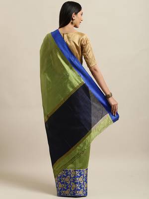 Green woven silk blend saree with blouse 2