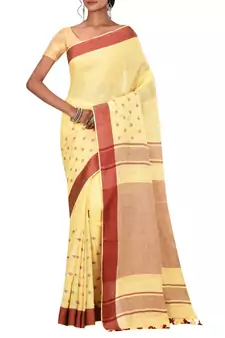 Yellow Woven Pure Bhagalpuri Linen Saree With Blouse