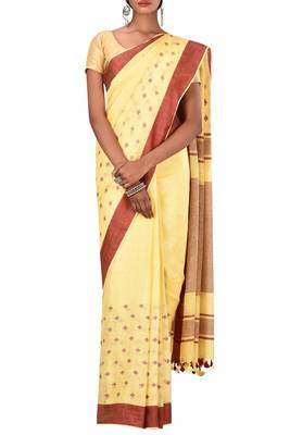 Yellow Woven Pure Bhagalpuri Linen Saree With Blouse 2