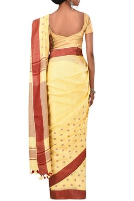 Yellow Woven Pure Bhagalpuri Linen Saree With Blouse 3