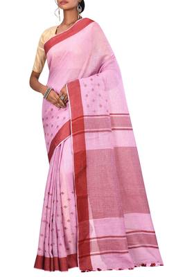 Light Pink Woven Pure Bhagalpuri Linen Saree With Blouse 1