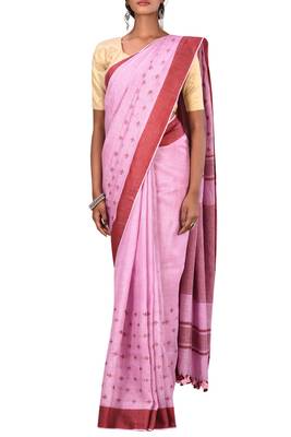 Light Pink Woven Pure Bhagalpuri Linen Saree With Blouse 2