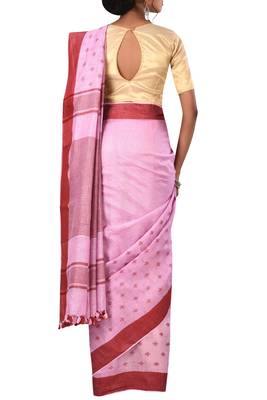 Light Pink Woven Pure Bhagalpuri Linen Saree With Blouse 3