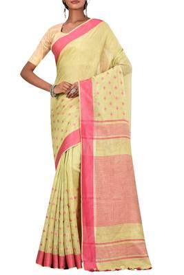 Light Green Woven Pure Bhagalpuri Linen Saree With Blouse 1