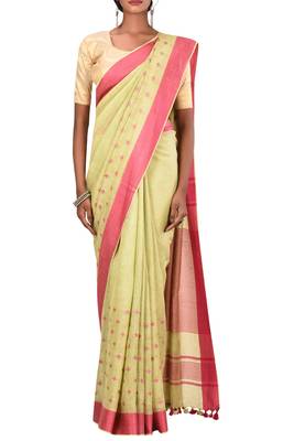 Light Green Woven Pure Bhagalpuri Linen Saree With Blouse 2