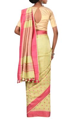 Light Green Woven Pure Bhagalpuri Linen Saree With Blouse 3