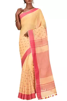Light Orange Woven Pure Bhagalpuri Linen Saree With Blouse