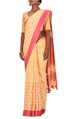 Light Orange Woven Pure Bhagalpuri Linen Saree With Blouse 2