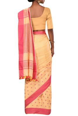 Light Orange Woven Pure Bhagalpuri Linen Saree With Blouse 3