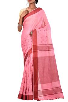 Pink Woven Pure Bhagalpuri Linen Saree With Blouse