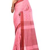 Pink Woven Pure Bhagalpuri Linen Saree With Blouse