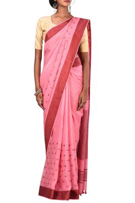 Pink Woven Pure Bhagalpuri Linen Saree With Blouse 2