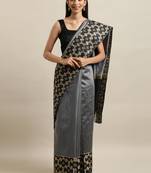 Grey woven silk blend saree with blouse