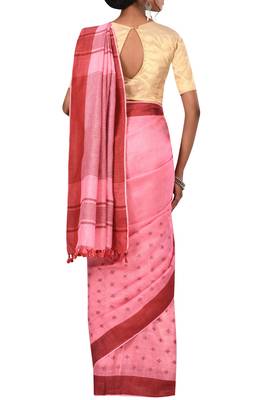 Pink Woven Pure Bhagalpuri Linen Saree With Blouse 3