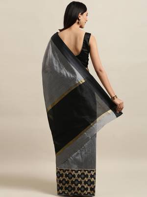 Grey woven silk blend saree with blouse 2