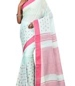 Light Blue Woven Pure Bhagalpuri Linen Saree With Blouse