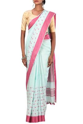 Light Blue Woven Pure Bhagalpuri Linen Saree With Blouse 2