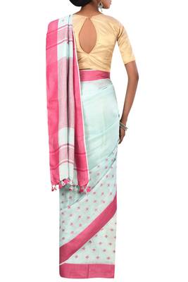Light Blue Woven Pure Bhagalpuri Linen Saree With Blouse 3