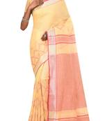 Light Yellow Woven Pure Bhagalpuri Linen Saree With Blouse