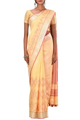 Light Yellow Woven Pure Bhagalpuri Linen Saree With Blouse 2