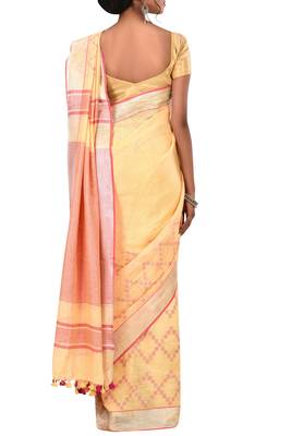Light Yellow Woven Pure Bhagalpuri Linen Saree With Blouse 3