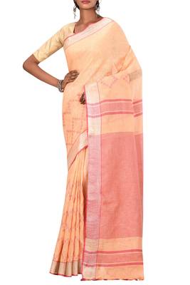 Light Orange Woven Pure Bhagalpuri Linen Saree With Blouse 1