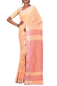 Light Orange Woven Pure Bhagalpuri Linen Saree With Blouse