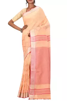 Light Orange Woven Pure Bhagalpuri Linen Saree With Blouse
