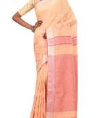 Light Orange Woven Pure Bhagalpuri Linen Saree With Blouse