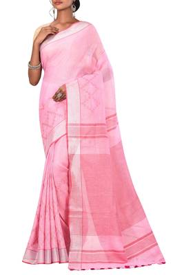 Light Pink Woven Pure Bhagalpuri Linen Saree With Blouse 1