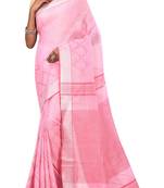 Light Pink Woven Pure Bhagalpuri Linen Saree With Blouse