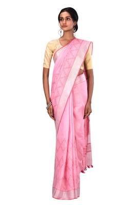 Light Pink Woven Pure Bhagalpuri Linen Saree With Blouse 2
