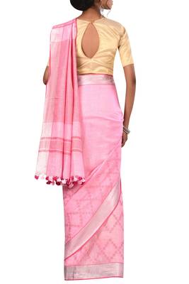 Light Pink Woven Pure Bhagalpuri Linen Saree With Blouse 3