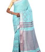 Light Blue Woven Pure Bhagalpuri Linen Saree With Blouse