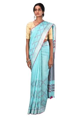 Light Blue Woven Pure Bhagalpuri Linen Saree With Blouse 2