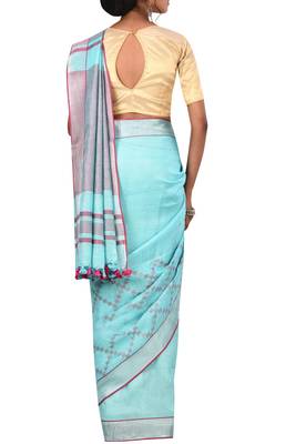 Light Blue Woven Pure Bhagalpuri Linen Saree With Blouse 3